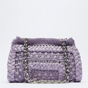 Zara Purple Woven Shoulder Bag with Chain Strap